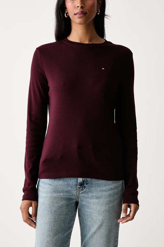 Majica dugih rukava ženska pamučna Tommy Hilfiger WW0WW53689 bordo