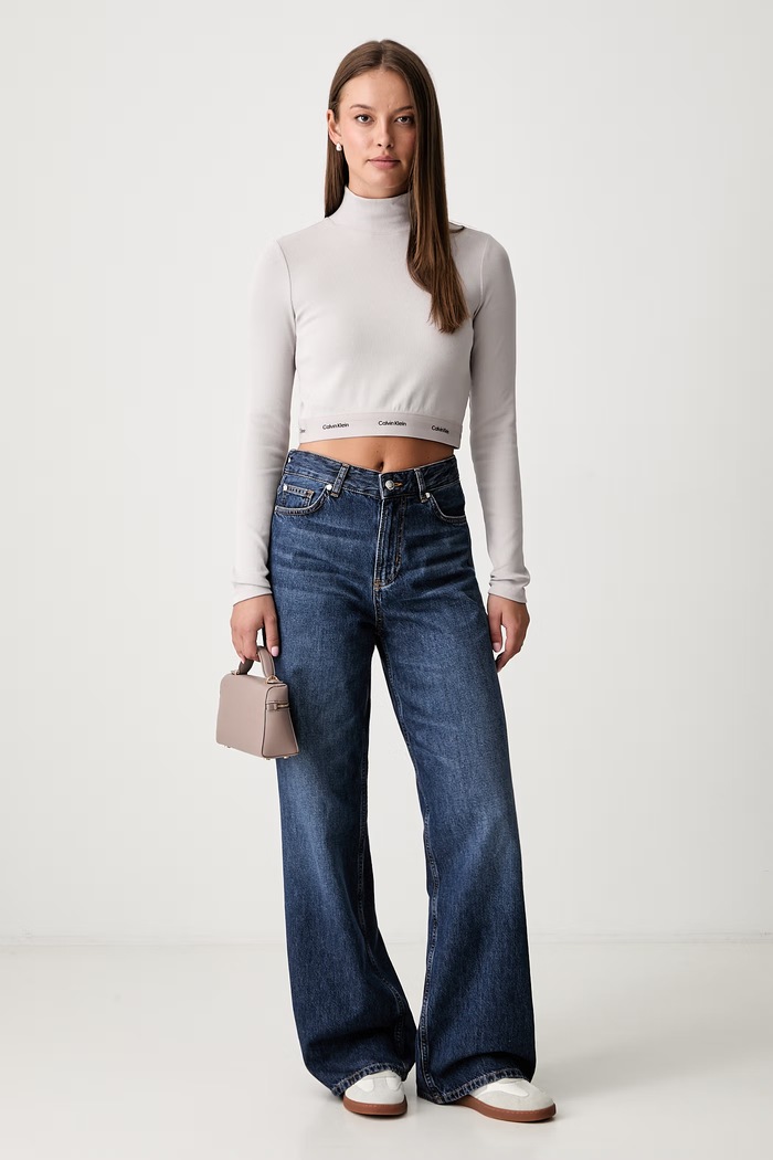 Calvin Klein Jeans longsleeve damski bawełniany z elastanem LV047H240G szary AW26