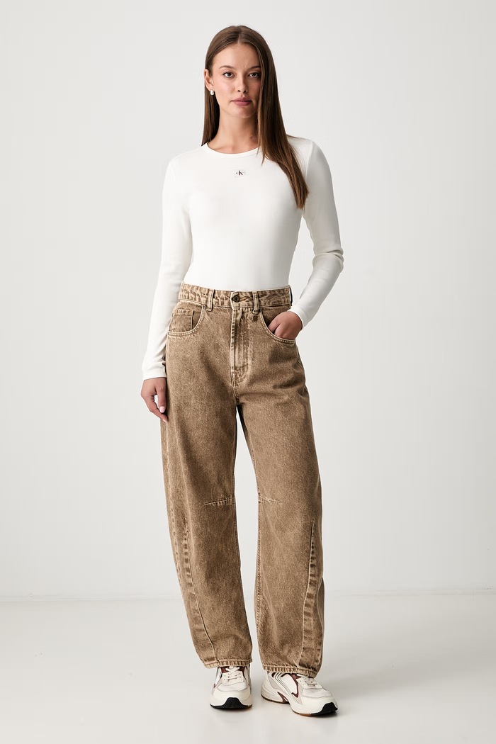 Calvin Klein Jeans longsleeve damski bawełniany z elastanem LV047H259G beżowy AW26