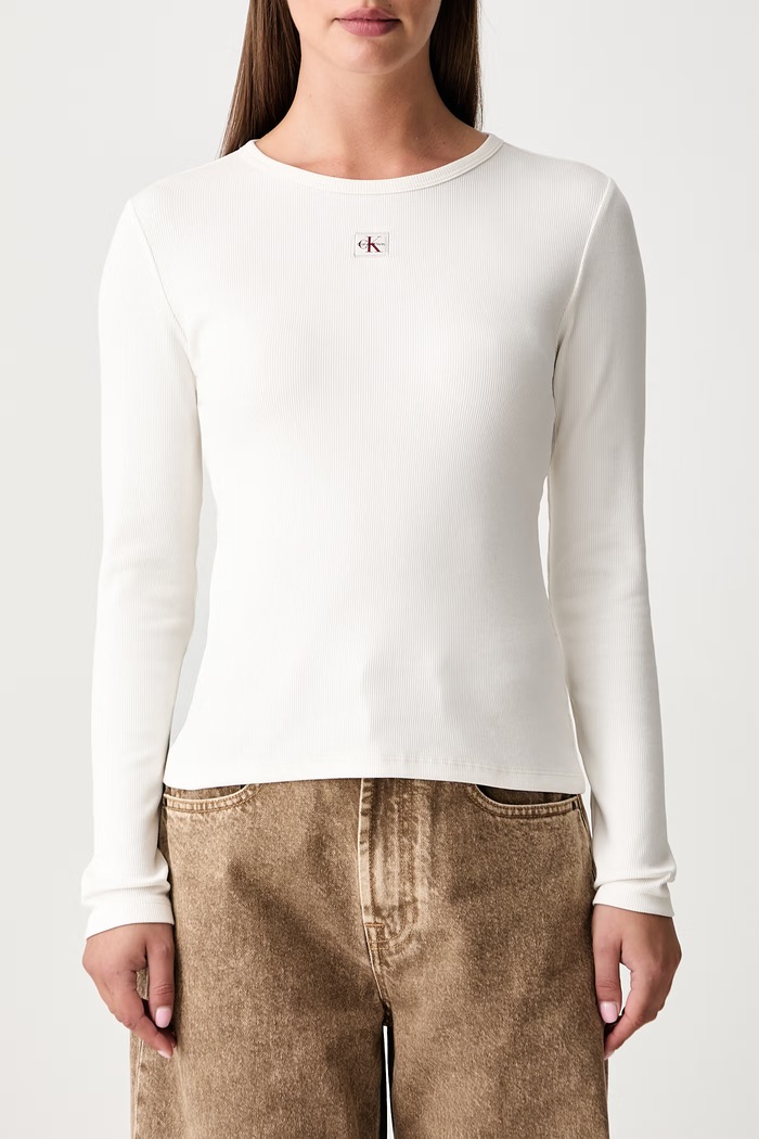 Calvin Klein Jeans longsleeve damski bawełniany z elastanem beżowy LV047H259G