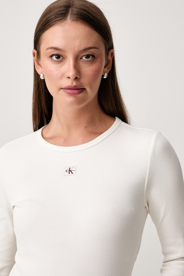 Calvin Klein Jeans longsleeve damski bawełniany z elastanem LV047H259G beżowy