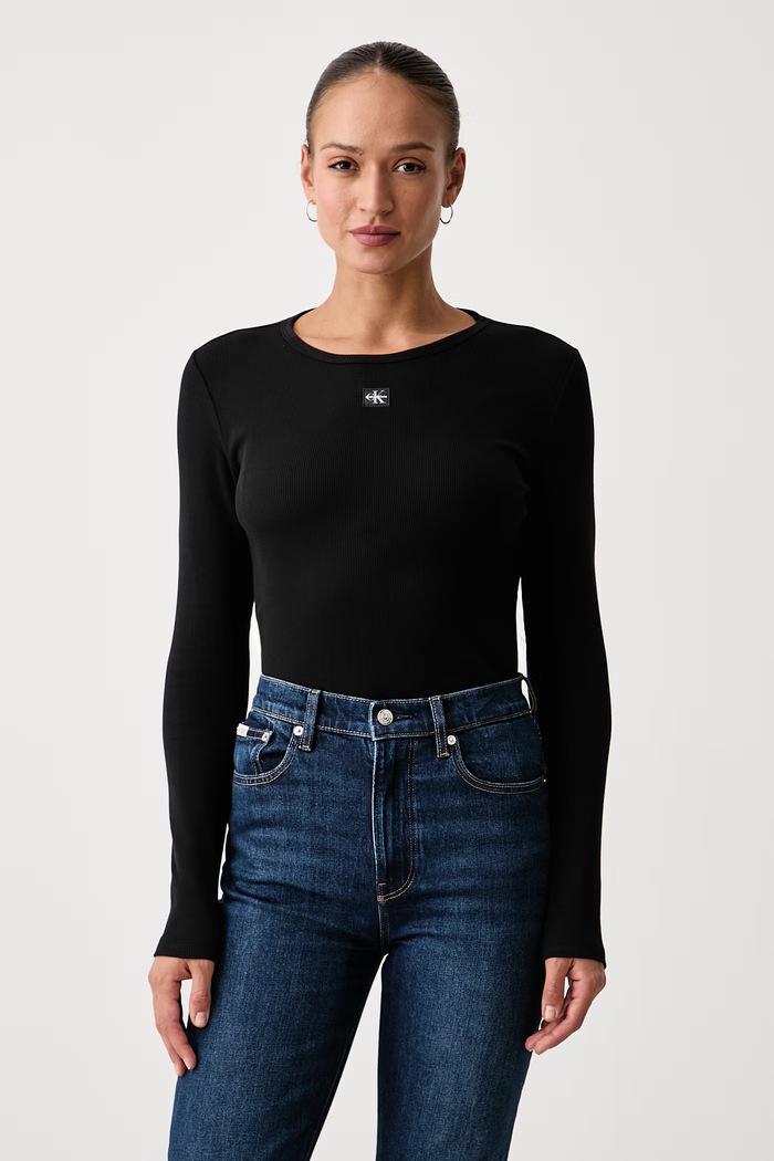 Calvin Klein Jeans Longsleeve damski bawełniany z elastanem czarny LV047H259G