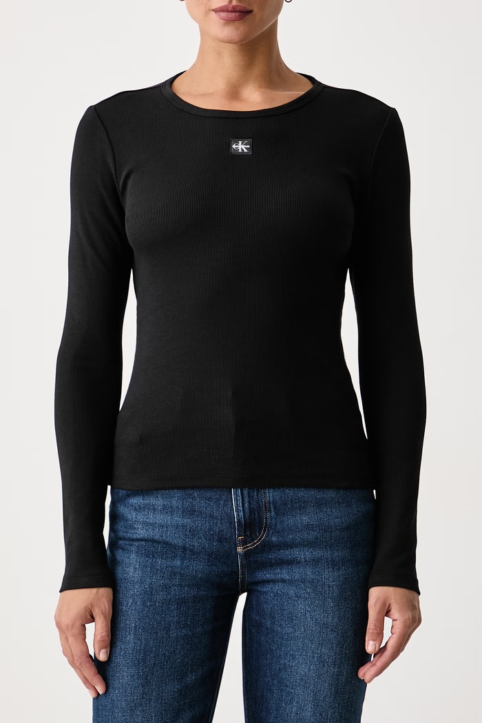 Odzież Calvin Klein Jeans Longsleeve damski bawełniany z elastanem LV047H259G czarny