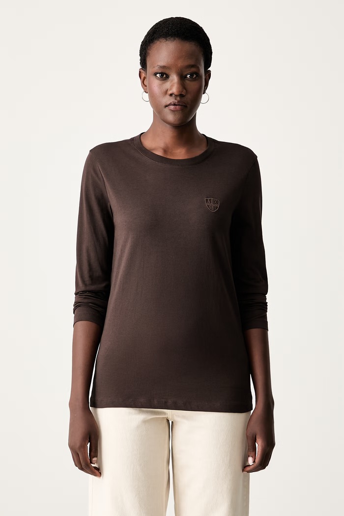 Armani Exchange tričko s dlhým rukávom dámske bavlnené hnedá XW002960.AF10356