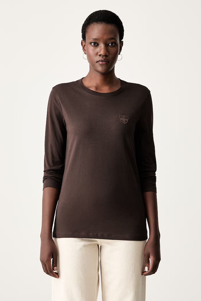 Armani Exchange tričko s dlhým rukávom dámske bavlnené hnedá XW002960.AF10356