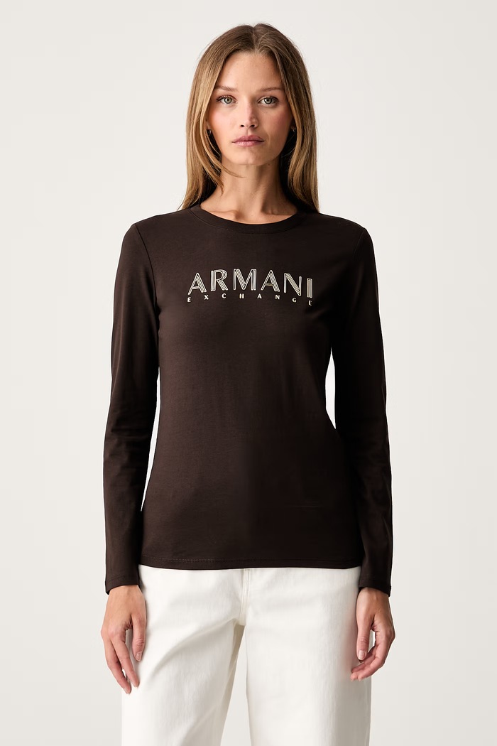 Armani Exchange majica dugih rukava ženska pamučna smeđa XW002761.AF23954