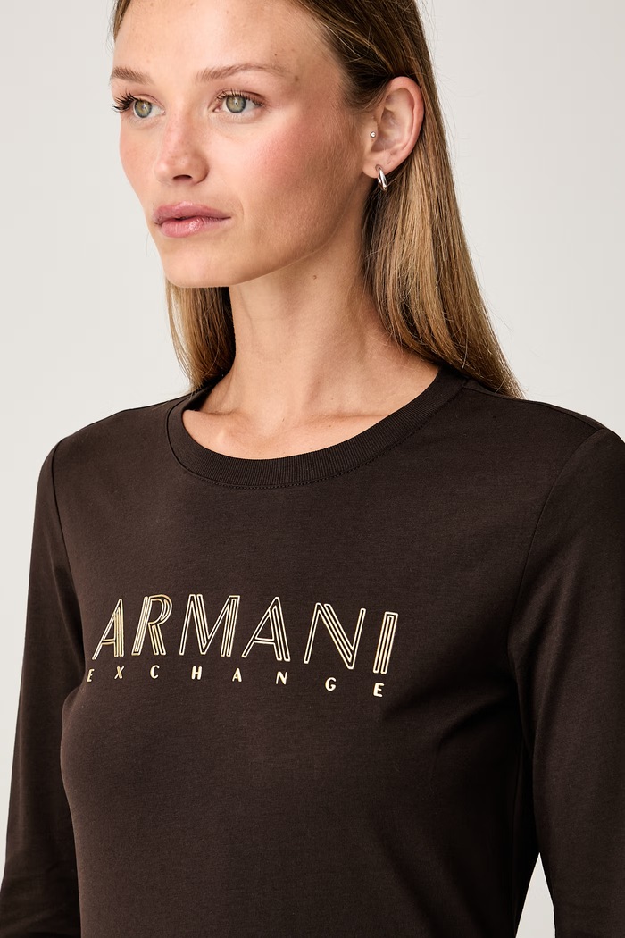 Armani Exchange majica dugih rukava ženska pamučna smeđa XW002761.AF23954