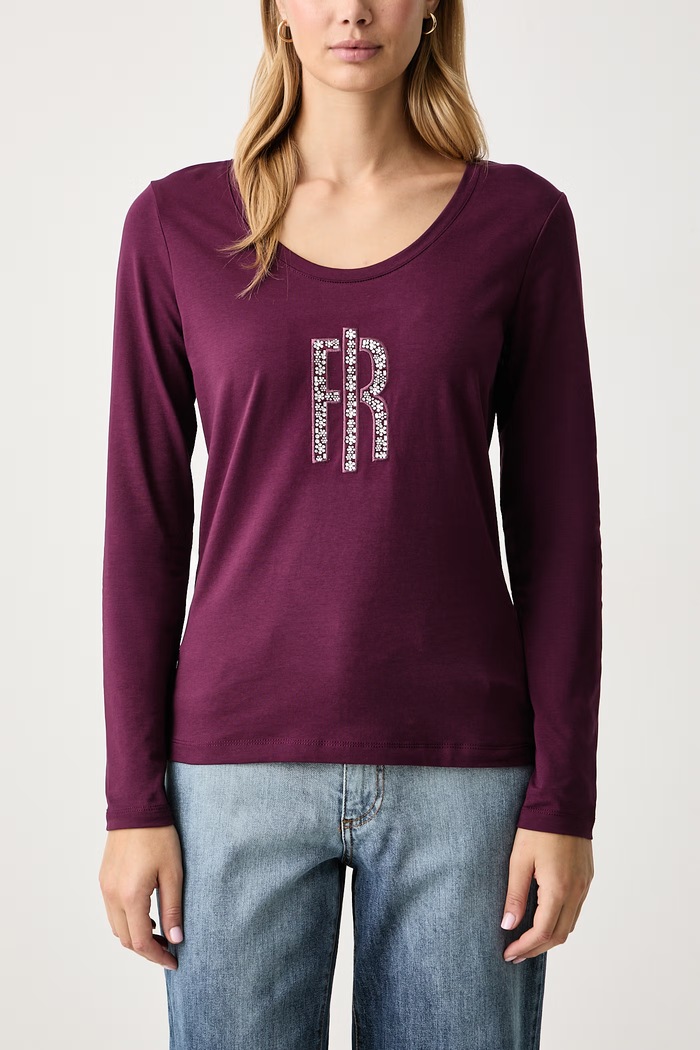 Longsleeve damski z bawełną Fracomina FP26WT3020J401N5 bordowy
