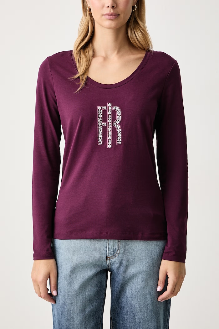 Longsleeve damski z bawełną Fracomina FP26WT3020J401N5 bordowy