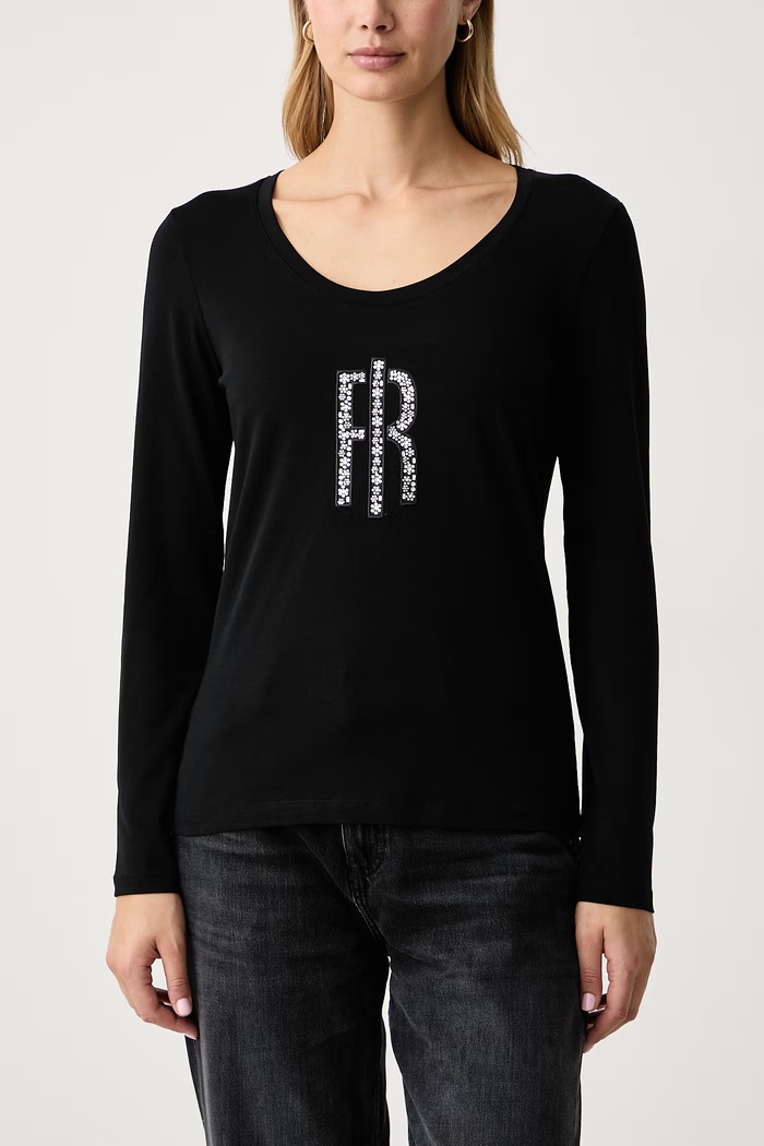 Longsleeve damski z bawełną Fracomina FP26WT3020J401N5 czarny