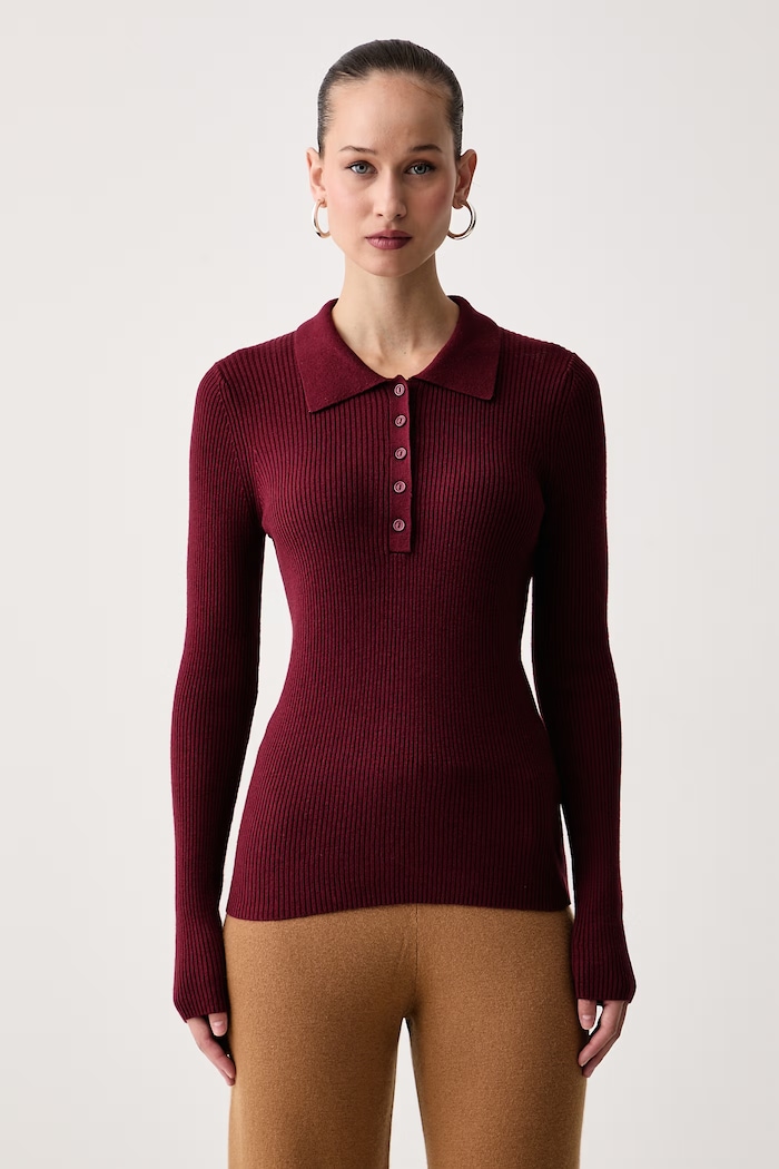 United Colors of Benetton Sweter damski z dodatkiem wełny bordowy 1X84D301T