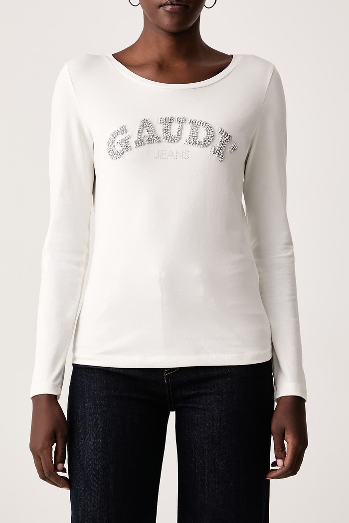 Longsleeve damski bawełniany z elastanem Gaudi 621BD64022 beżowy