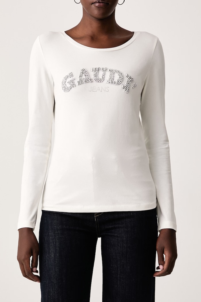 Longsleeve damski bawełniany z elastanem Gaudi 621BD64022 beżowy