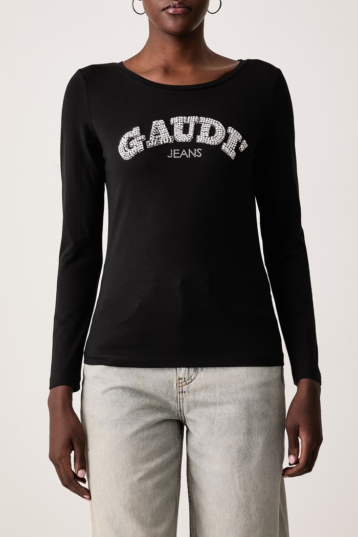 Longsleeve damski bawełniany z elastanem Gaudi 621BD64022 czarny