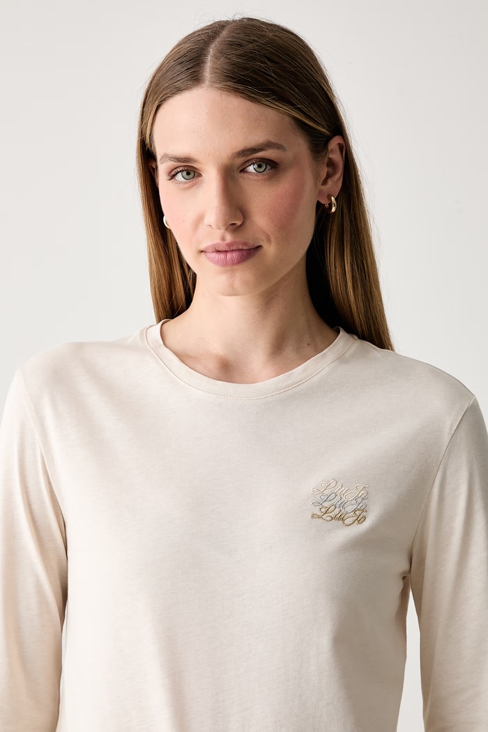Liu Jo longsleeve damski bawełniany beżowy WF6451.J6308