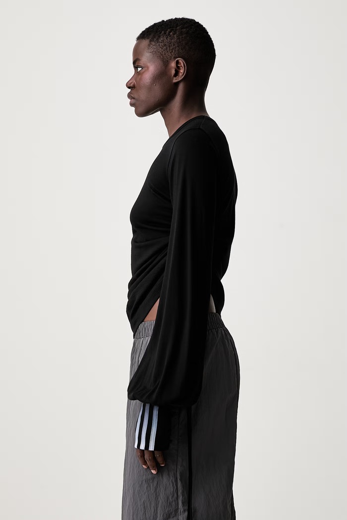 Y-3 longsleeve damski wełniany CNCH DRAPE LS T czarny KS1425