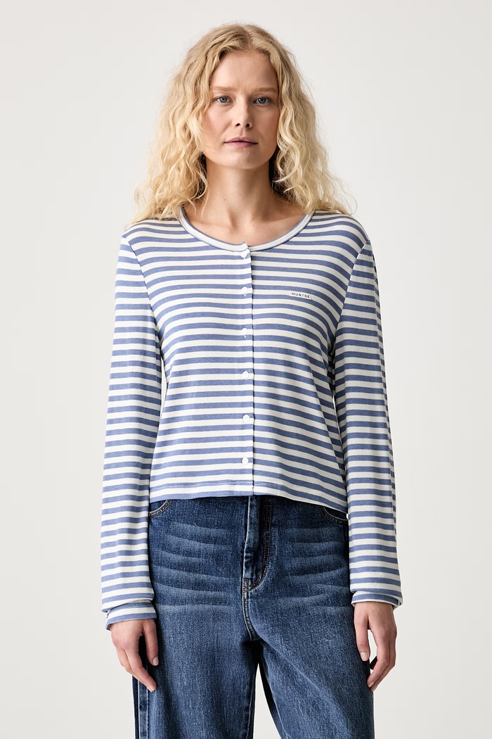 MUNTHE Longsleeve damski z wełną VOELIA niebieski 263114526368