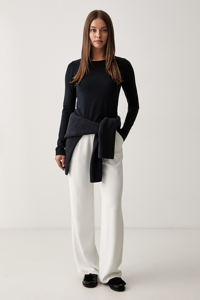 Trussardi longsleeve damski bawełniany z elastanem G0276000326N granatowy AW26