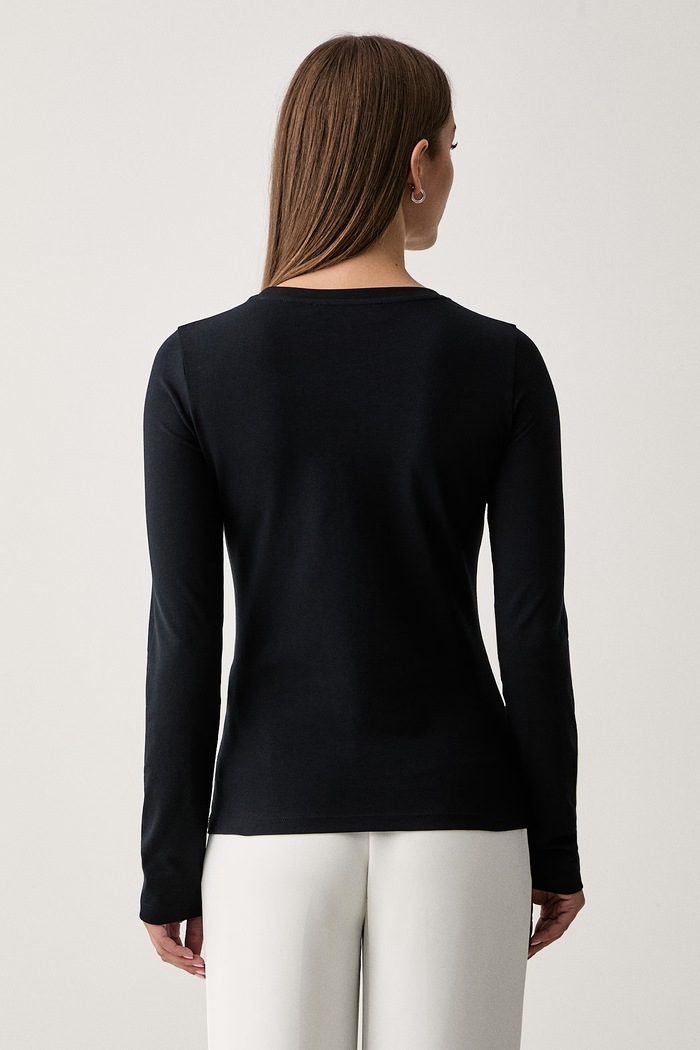 Odzież Trussardi longsleeve damski bawełniany z elastanem G0276000326N granatowy