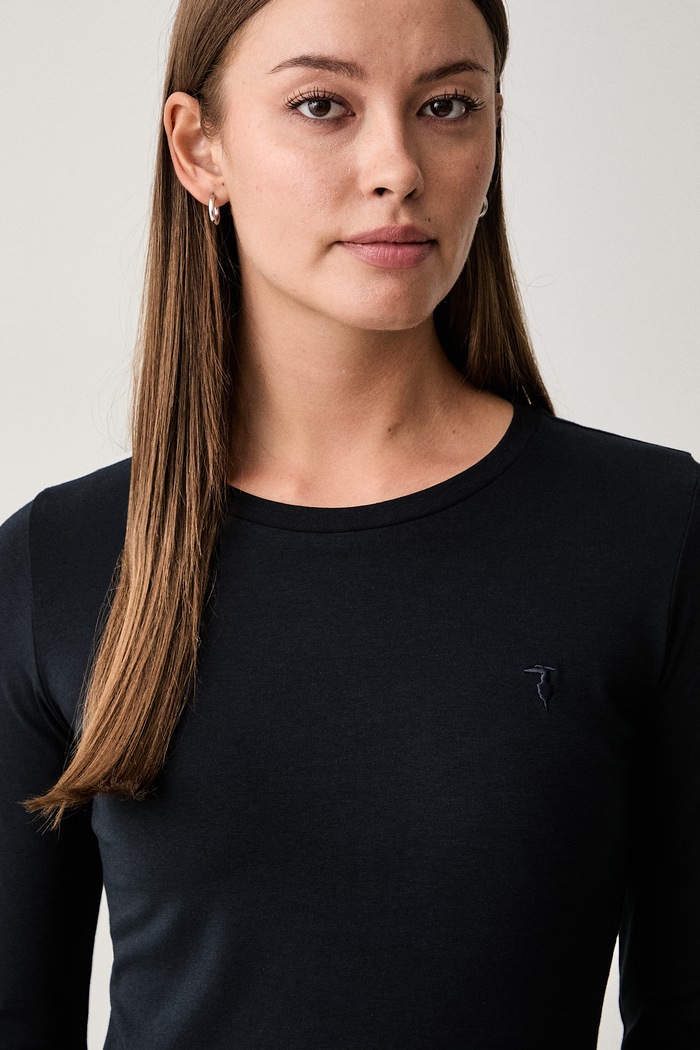 Trussardi longsleeve damski bawełniany z elastanem granatowy G0276000326N