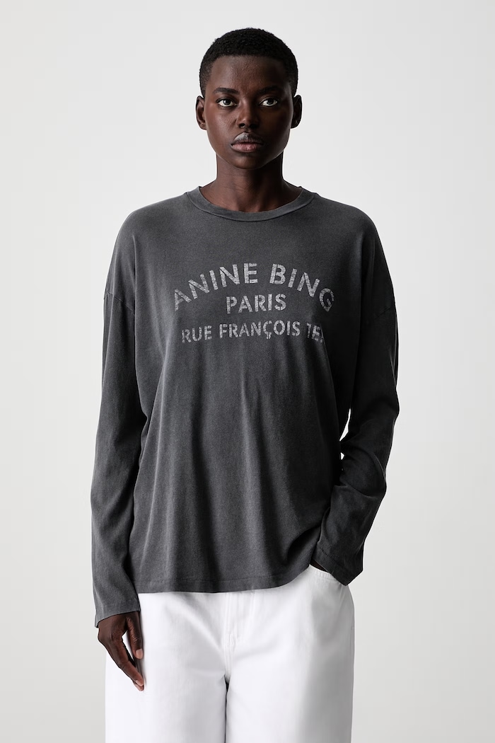Anine Bing longsleeve damski bawełniany IVAN szary A.08.12757.WBL1
