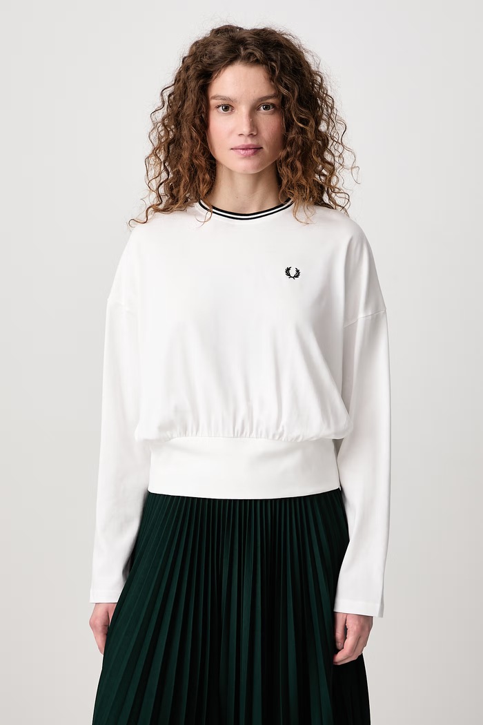 Fred Perry Longsleeve damski bawełniany biały G3133.129