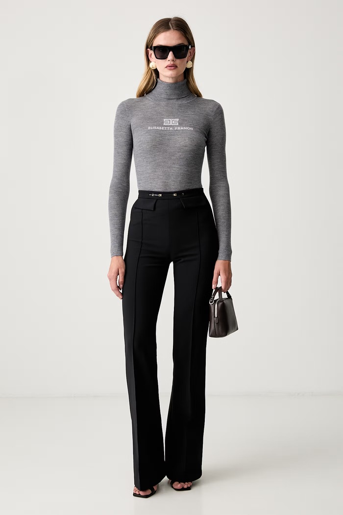 Elisabetta Franchi sweter damski wełniany MK18B66E2 szary AW26