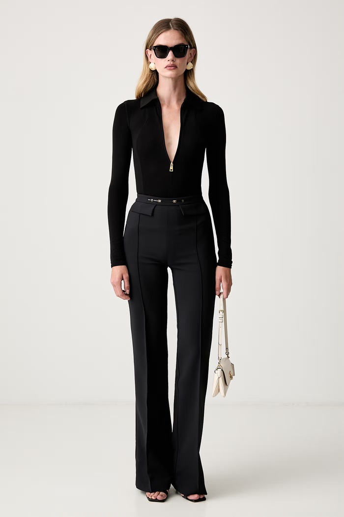 Elisabetta Franchi longsleeve damski z lyocellem MD11B66E2 czarny AW26