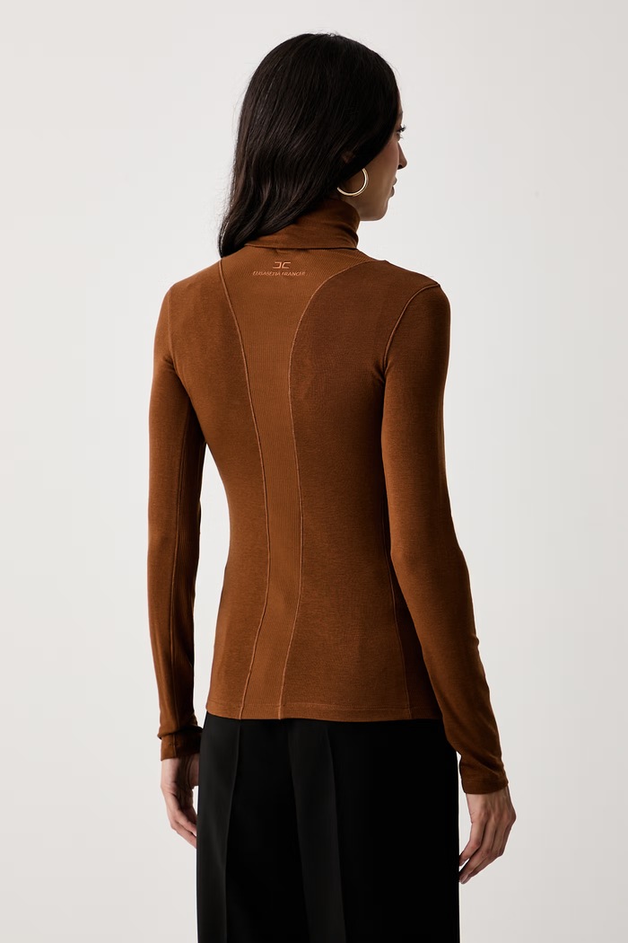 Ρούχα Elisabetta Franchi μακρυμάνικο γυναικείο με lyocell MD03B66E2 καφέ