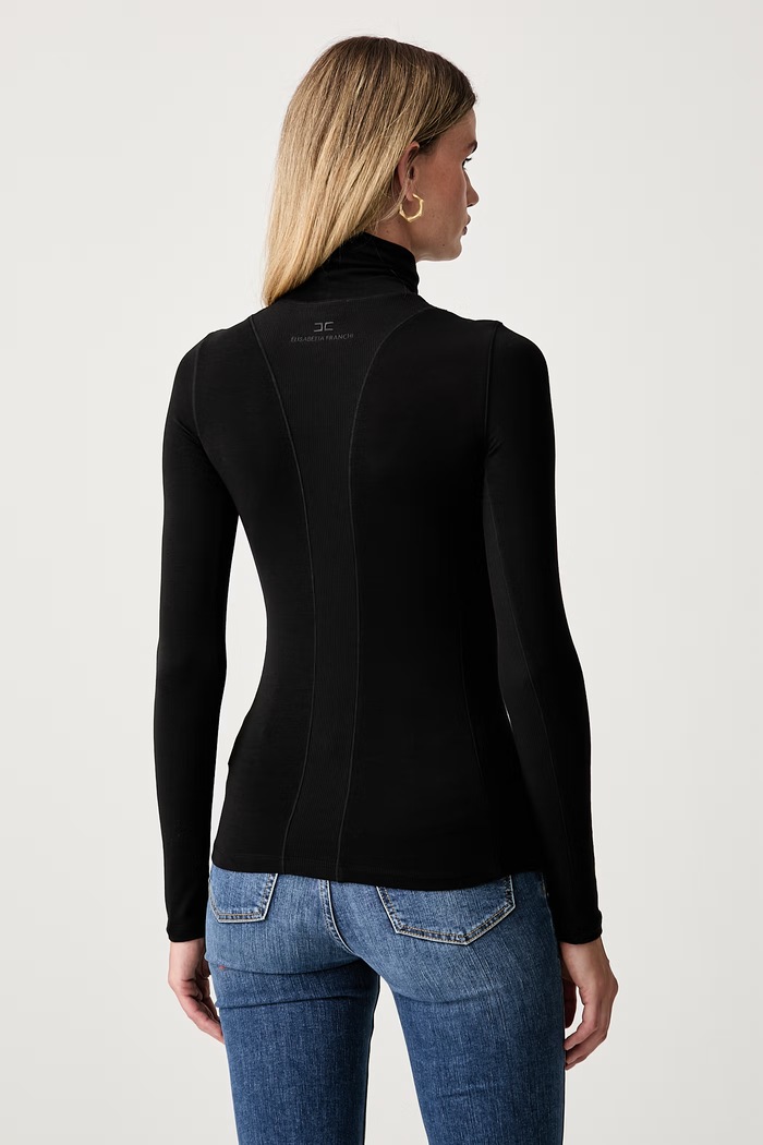 Odzież Elisabetta Franchi longsleeve damski z lyocellem MD03B66E2 czarny