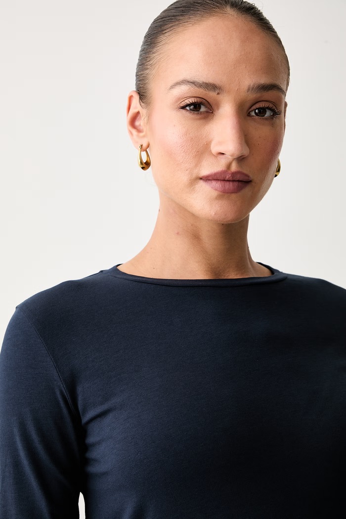 Weekend Max Mara longsleeve damski bawełniany z elastanem WKDMULTIA granatowy 2625946021600