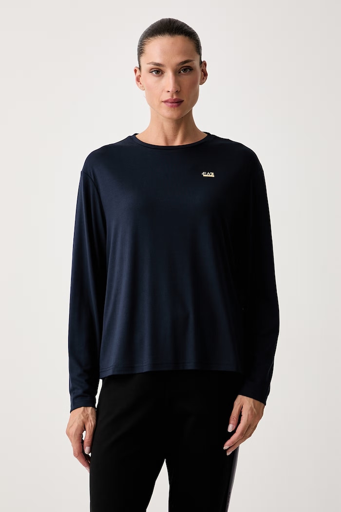 EA7 Emporio Armani longsleeve damski z wiskozą granatowy AF13919.7W001652