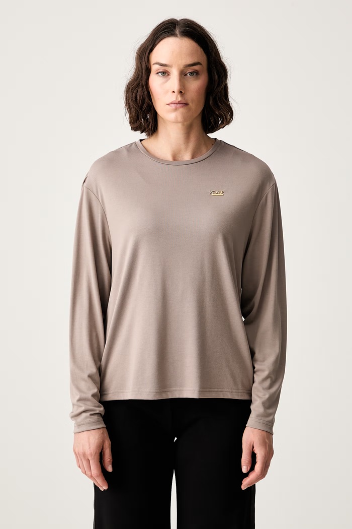 EA7 Emporio Armani longsleeve damski z wiskozą brązowy AF13919.7W001652