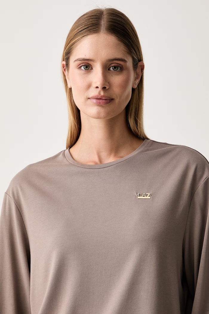 EA7 Emporio Armani longsleeve damski z wiskozą brązowy AF13919.7W001652