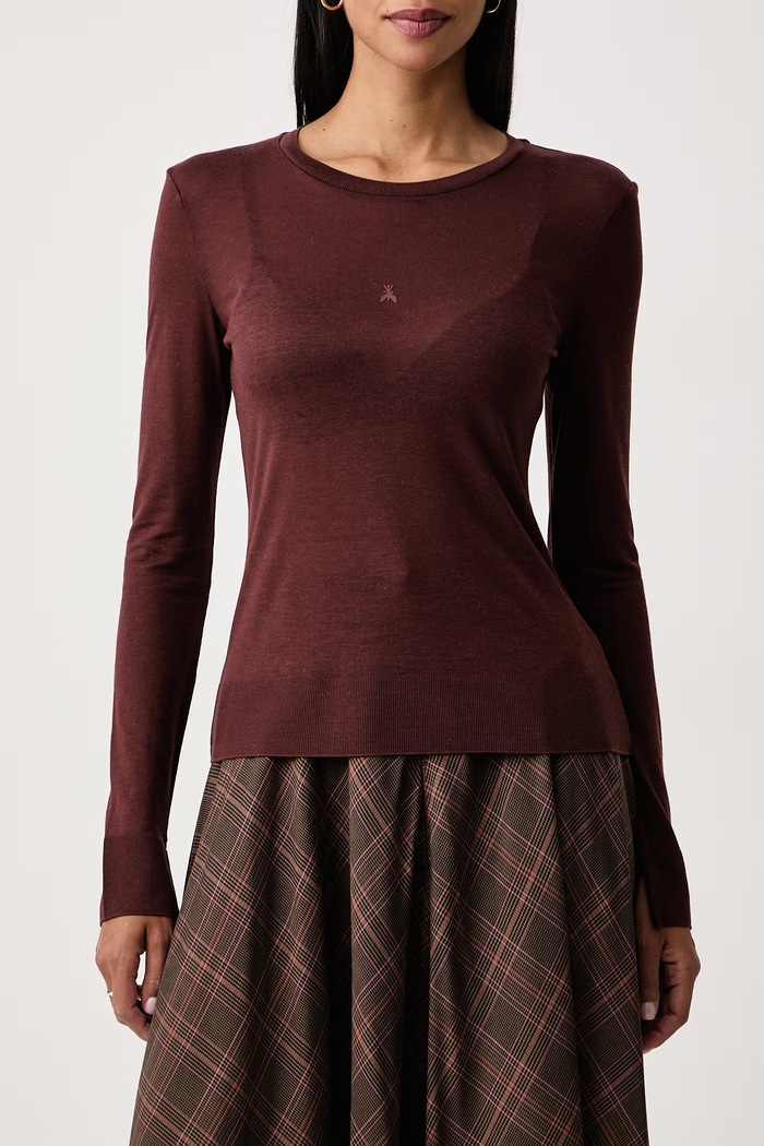 Longsleeve damski z wiskozą Patrizia Pepe 8M0131.J0061 brązowy
