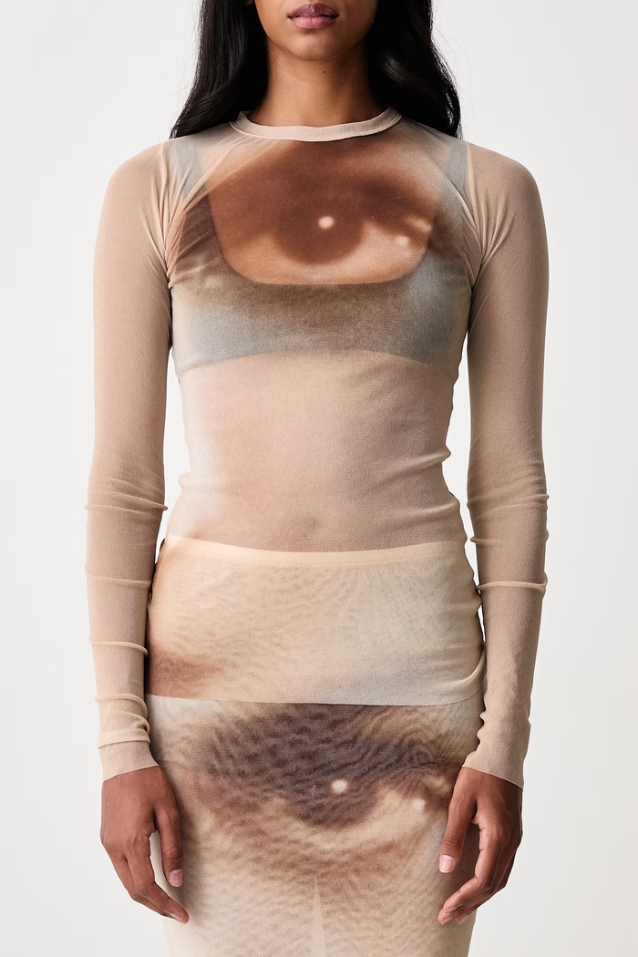 Longsleeve damski Face Jean Paul GAULTIER beżowy 26.04.W.TO561.M032P