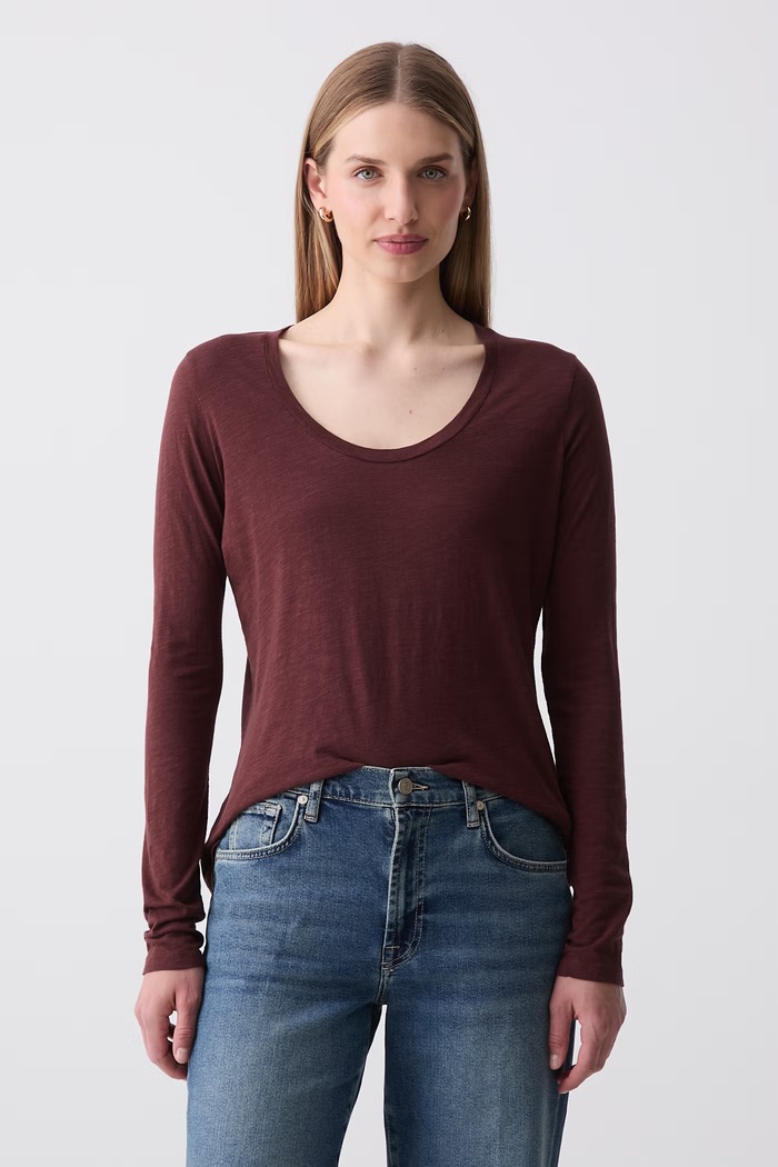 American Vintage longsleeve damski z bawełną brązowy JAC49V