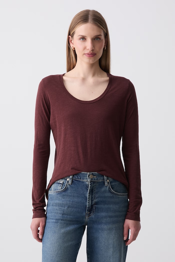 American Vintage longsleeve damski z bawełną brązowy JAC49V