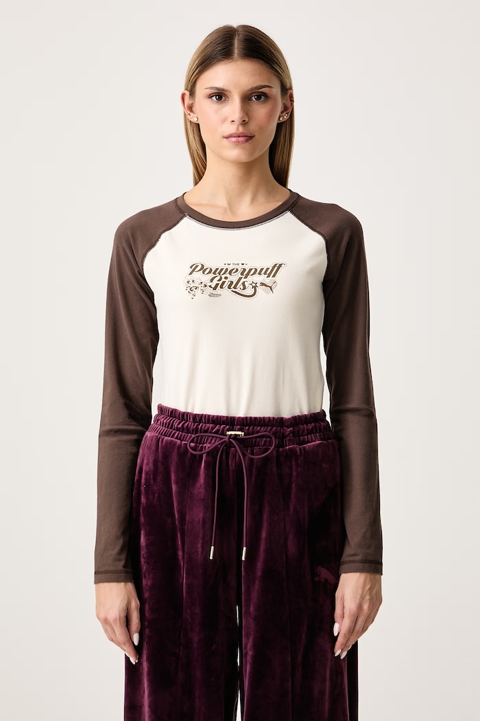 Puma Longsleeve damski bawełniany z elastanem PUMA X POWER PUFF GIRLS beżowy 638476