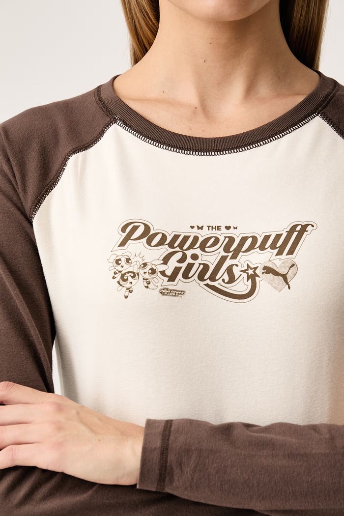 Longsleeve damski bawełniany z elastanem PUMA X POWER PUFF GIRLS Puma beżowy 638476