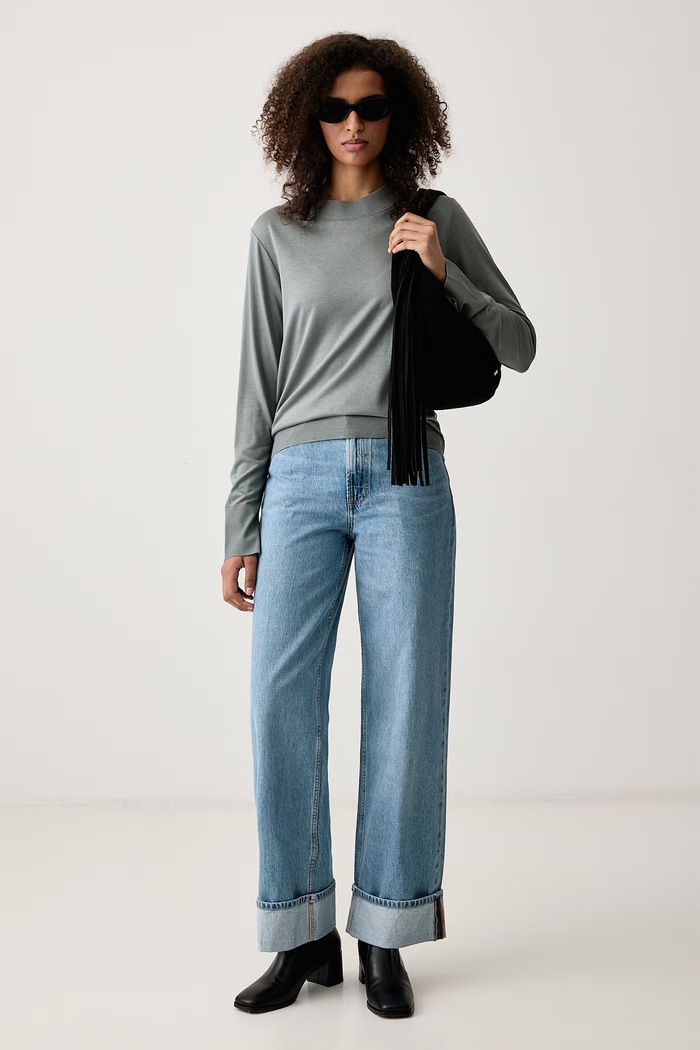 Marc O'Polo Longsleeve damski z lyocellem 5000012502 turkusowy AW26