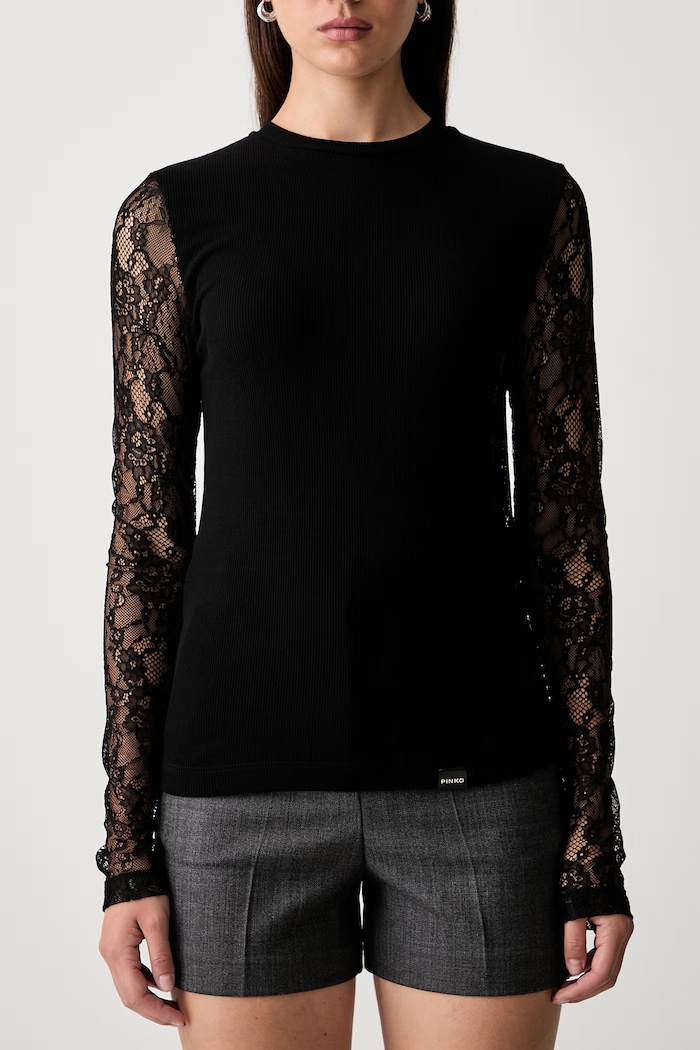 Pinko longsleeve damski z dodatkiem wełny 107524.A3K6 czarny