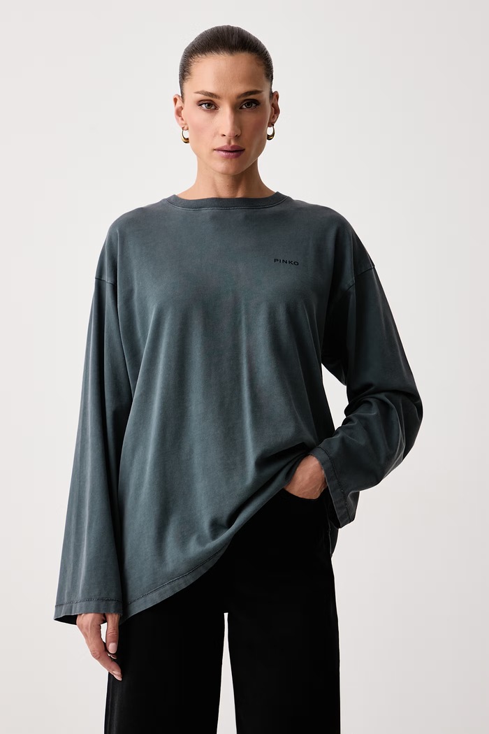 Odzież Pinko Longsleeve damski bawełniany 107480.A3KF szary