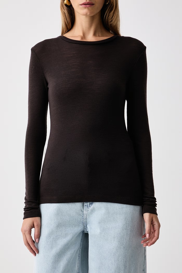 Longsleeve damski wełniany GZnina Gestuz 10910696 brązowy