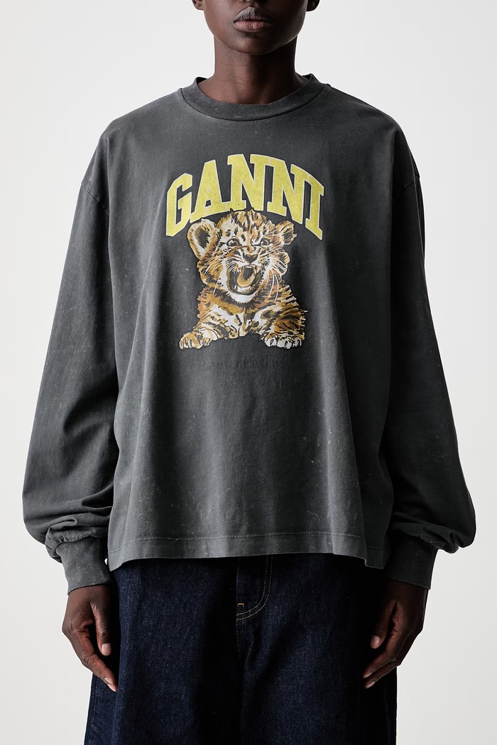 GANNI longsleeve damski bawełniany A1050233 szary