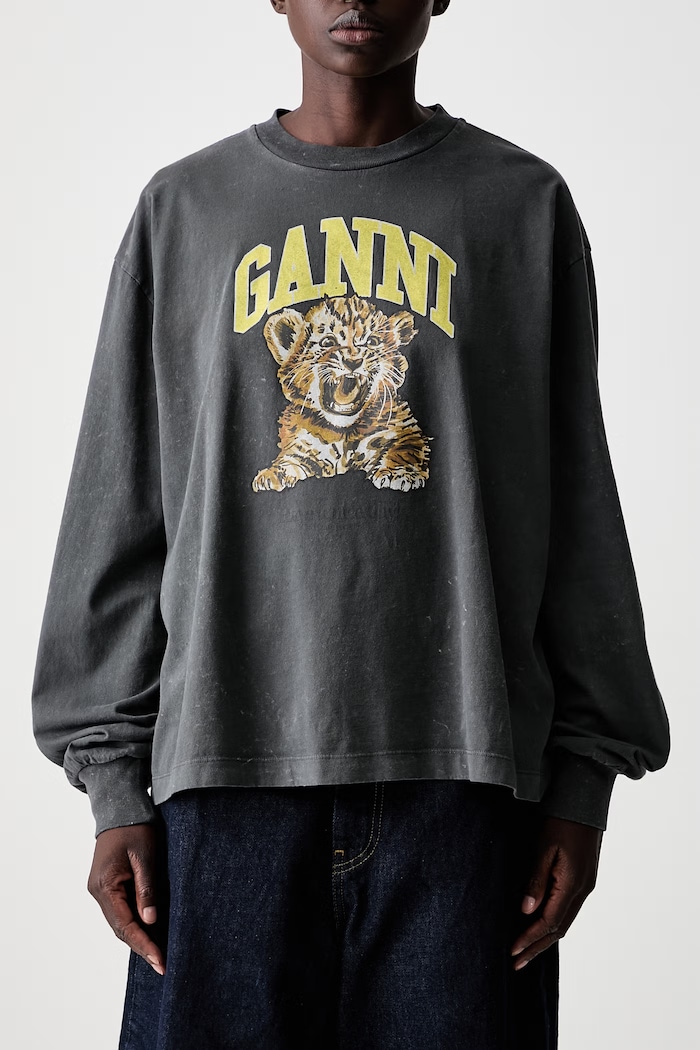 GANNI longsleeve damski bawełniany A1050233 szary