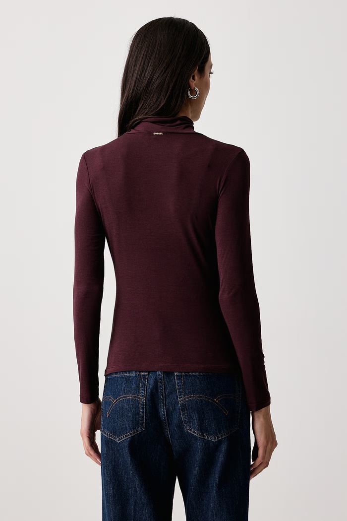 Odjeća Twinset Majica dugih rukava za žene s viskozom 262TF2064 bordo