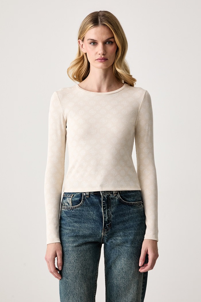 Guess Tričko s dlhým rukávom dámske s viskózou FAUSTA béžová V6BP15.K7234