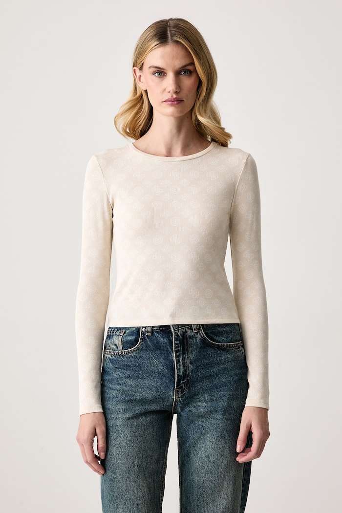 Guess Tričko s dlhým rukávom dámske s viskózou FAUSTA béžová V6BP15.K7234