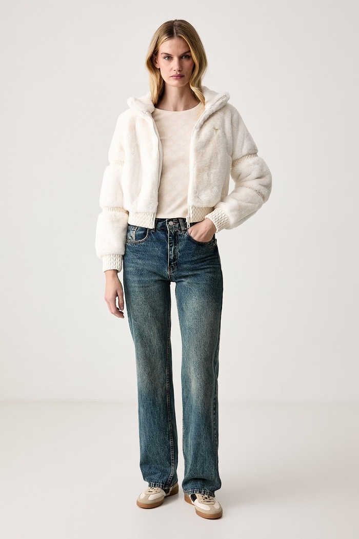 Guess Tričko s dlhým rukávom dámske s viskózou FAUSTA V6BP15.K7234 béžová AW26